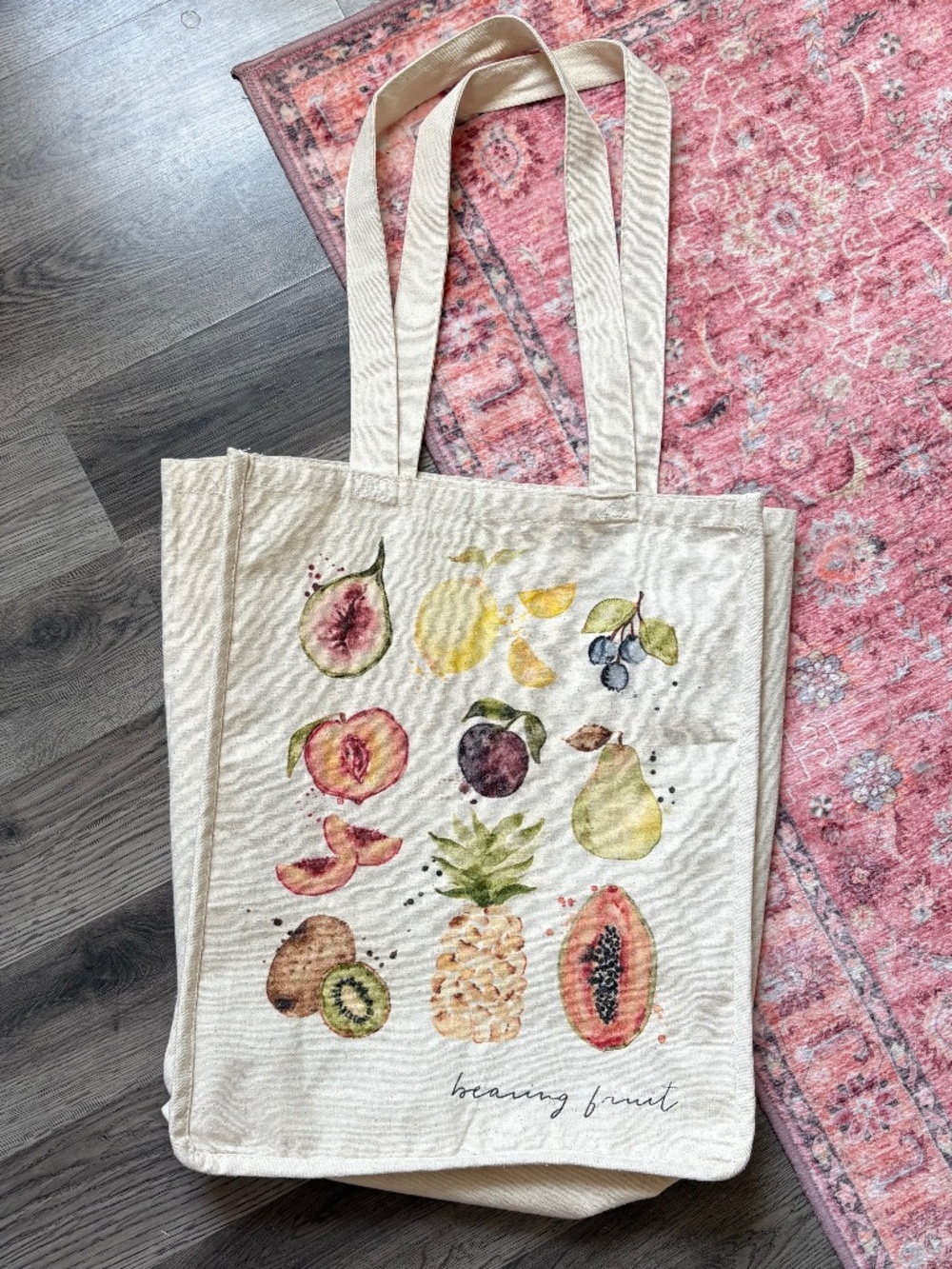 Canvas Fruit Print Reusable Farmers Market Tote Bag
